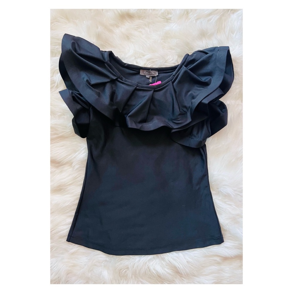 New! GRACIA Ruffle Collar Sleeve Top - Picture 6 of 9